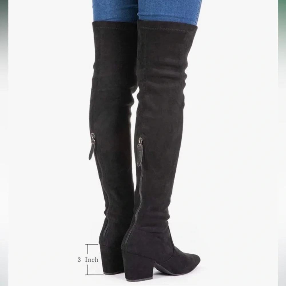 N.N.G Women Over the Knee Boots Thigh High Suede Block Heel in Black Size 9